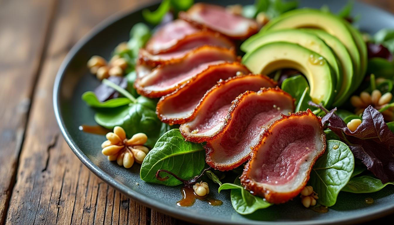 découvrez comment préparer une délicieuse salade de magret de canard fumé et avocat en 5 étapes simples. un mélange parfait de saveurs uniques et gourmandes à savourer.