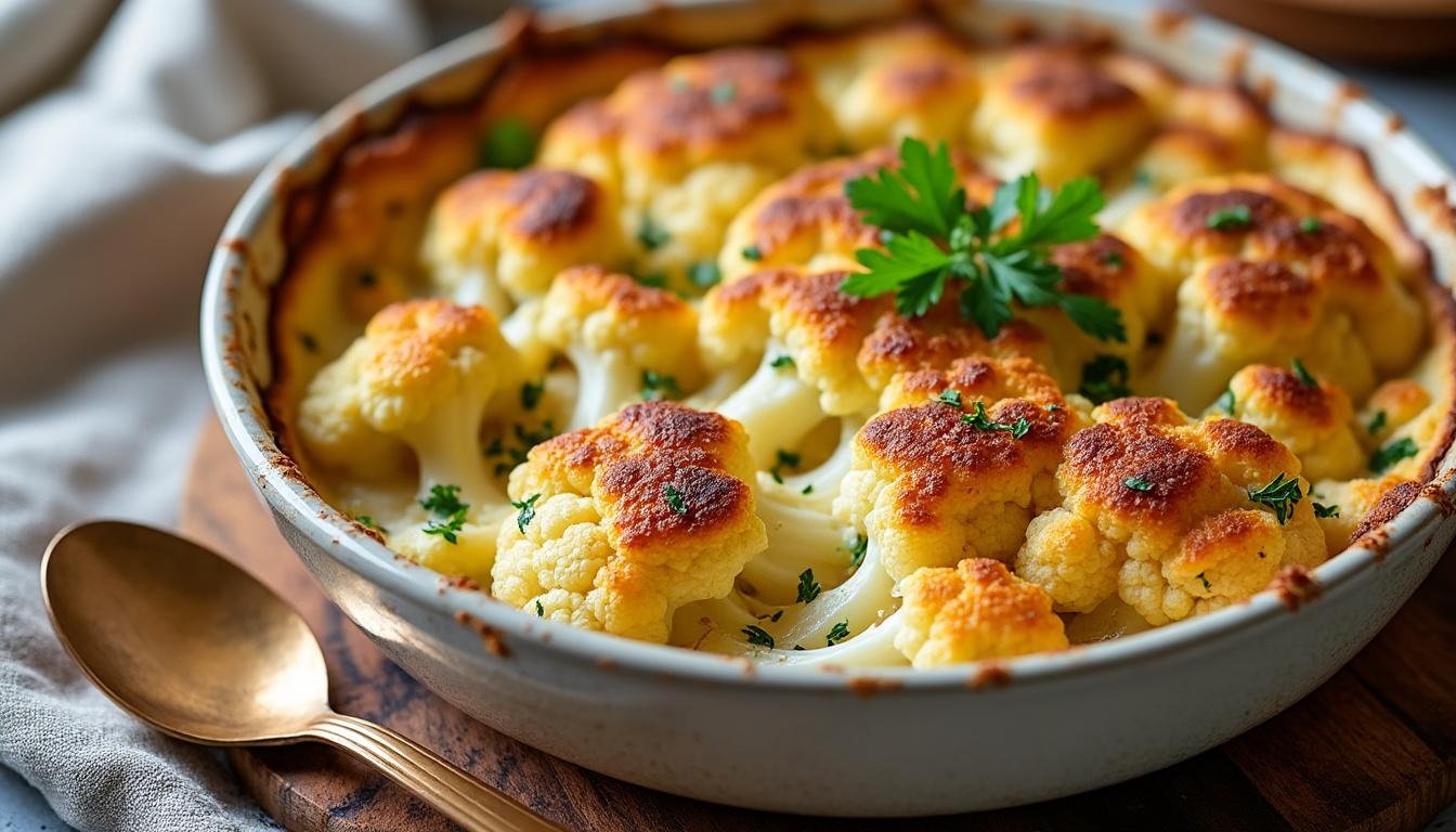 découvrez notre recette légère de gratin de choux-fleurs sans béchamel, facile à personnaliser selon vos envies pour un plat savoureux et sain.