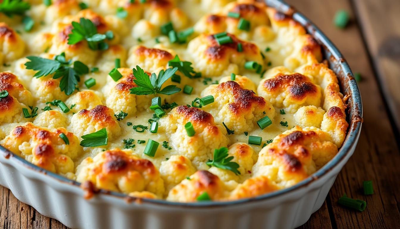découvrez notre recette de gratin de choux-fleurs léger sans béchamel, alliant saveur et santé pour un plat délicieux et facile à préparer.
