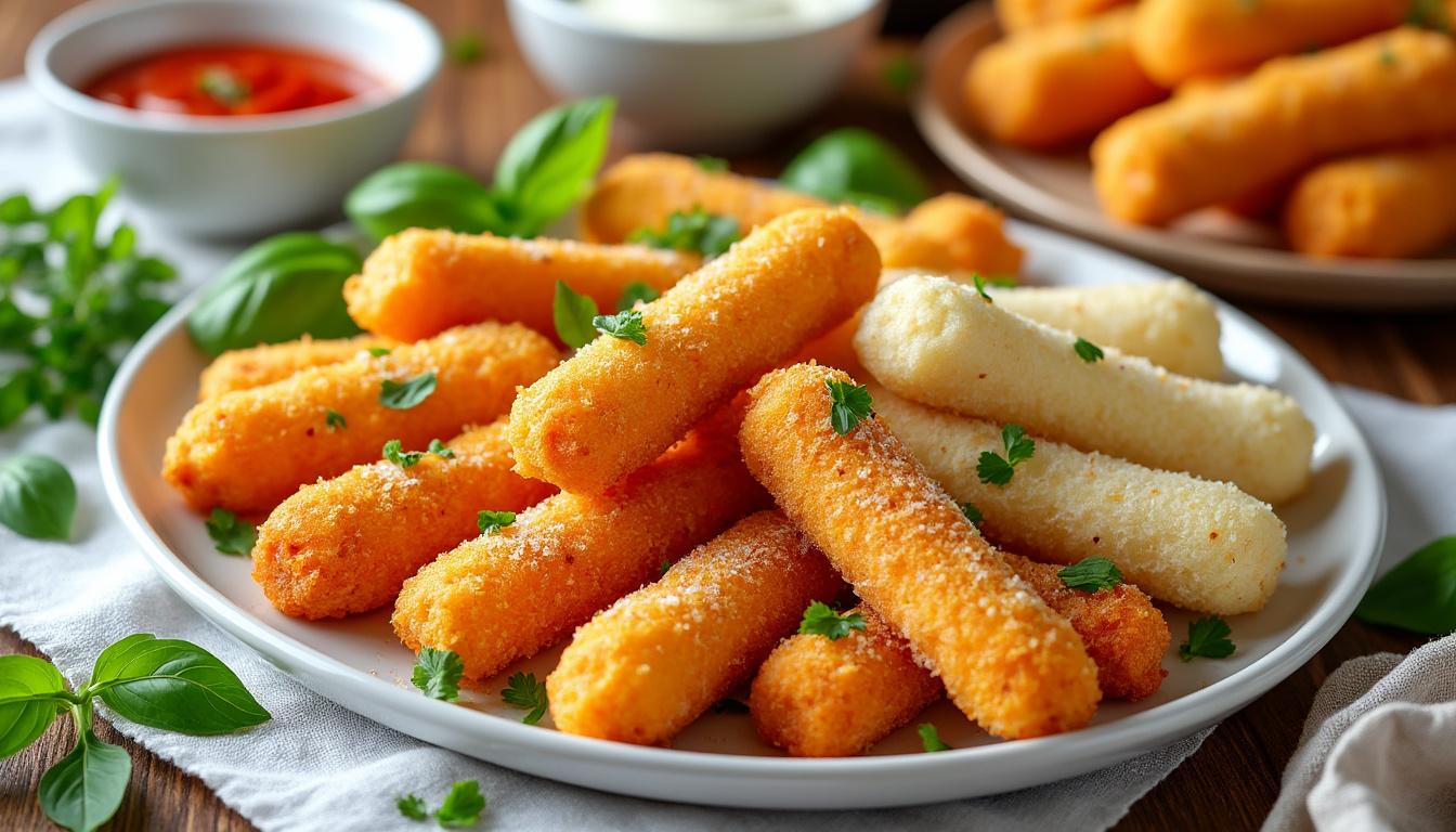découvrez les meilleures recettes de mozzarella sticks à l'air fryer pour régaler vos invités lors de vos soirées. faciles à préparer, croustillantes et savoureuses, ces délicieuses bouchées au fromage séduiront tous les palais. plat idéal pour un apéritif réussi !