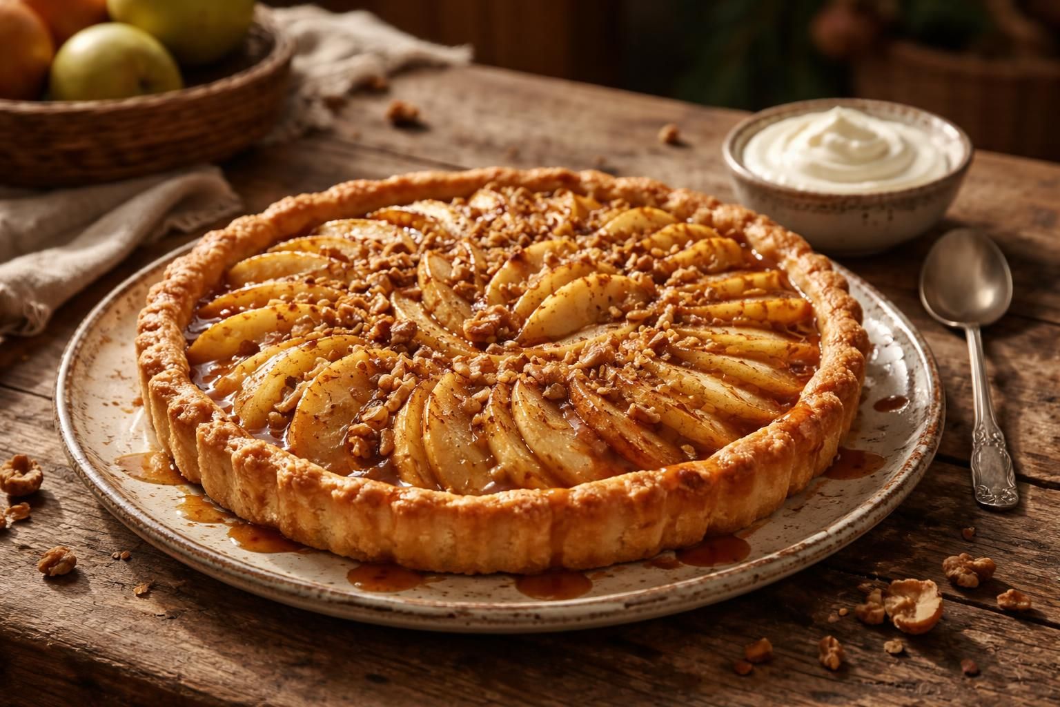 savourez une pause gourmande avec notre tarte aux pommes normande façon grand-mère, un délicieux dessert traditionnel alliant douceur et authenticité.