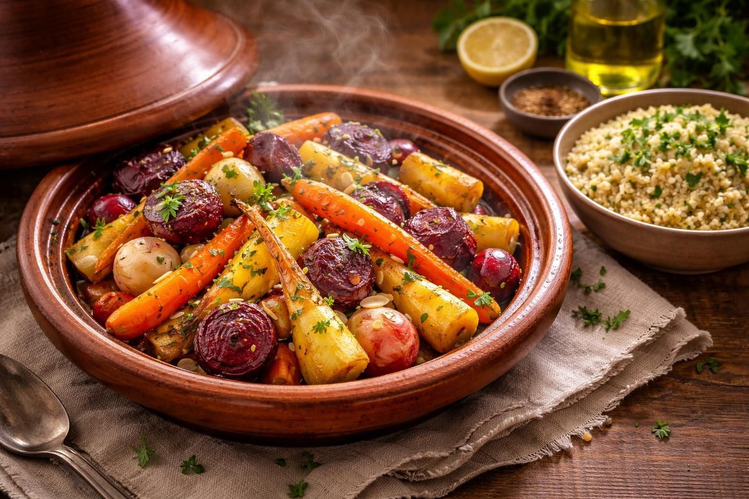 découvrez notre recette savoureuse de tajine de légumes racines au millet, idéale pour un repas végétarien sain et gourmand. osez l'authenticité et les saveurs du sud dans votre assiette !