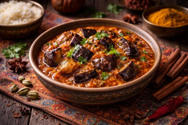 découvrez la recette traditionnelle du curry d'aubergine indien, un plat savoureux qui vous fera voyager au cœur des épices et des saveurs authentiques de l'inde.