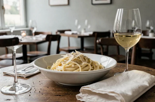 Assiette de cacio e pepe au Pecorino Romano au restaurant italien Cacio Pepe à Valenciennes
