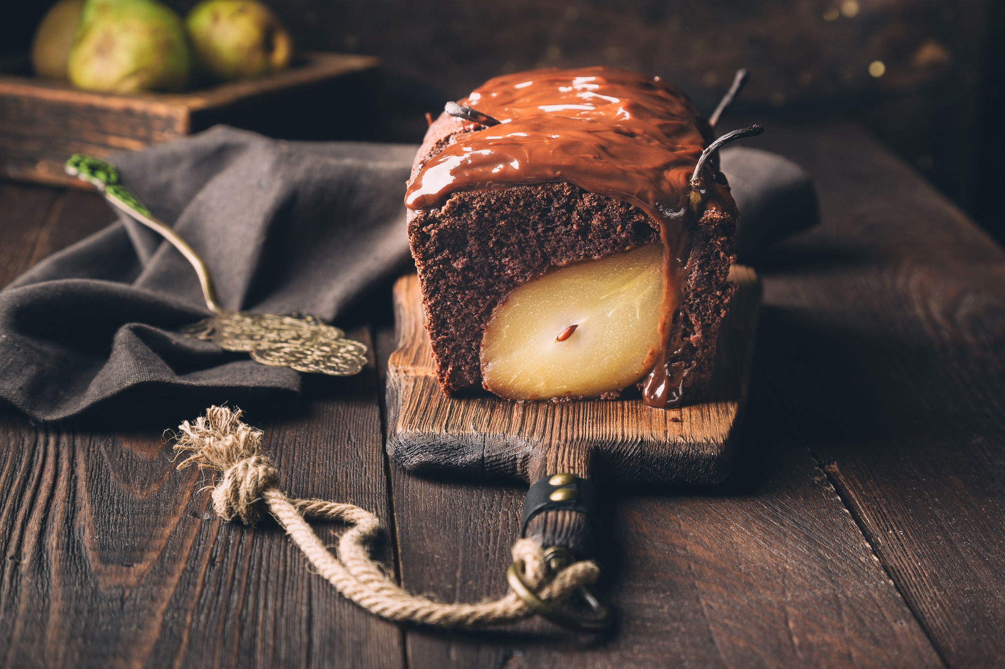 Homemade chocolate cake with pear