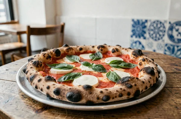 Pizza napolitaine margherita aux bords brûlés et à la mozzarella de bufflonne chez Origano à Lille