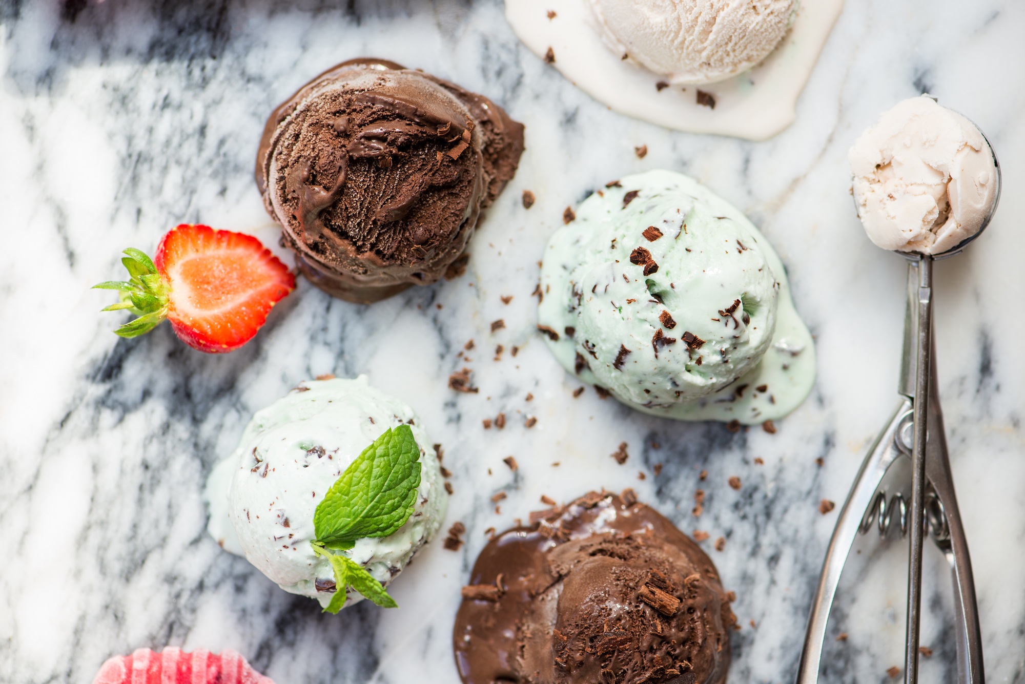 Selection of different ice cream scoops