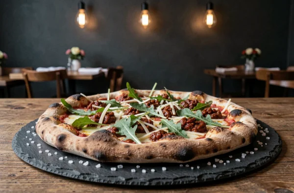 Pizza artisanale à la nduja, stracciatella et roquette servie chez Tocca a Té à Roubaix