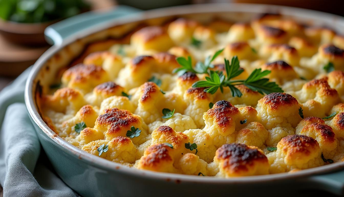 découvrez notre recette légère de gratin de choux-fleurs sans béchamel, alliant saveur et bienfaits pour un plat sain et gourmand.