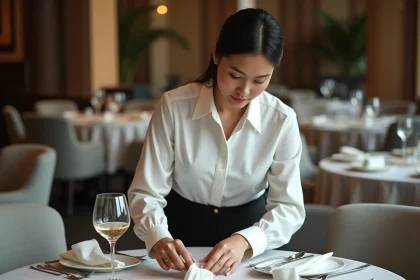 De quelle façon peut-on dresser une table de restaurant pour créer une ambiance raffinée ?